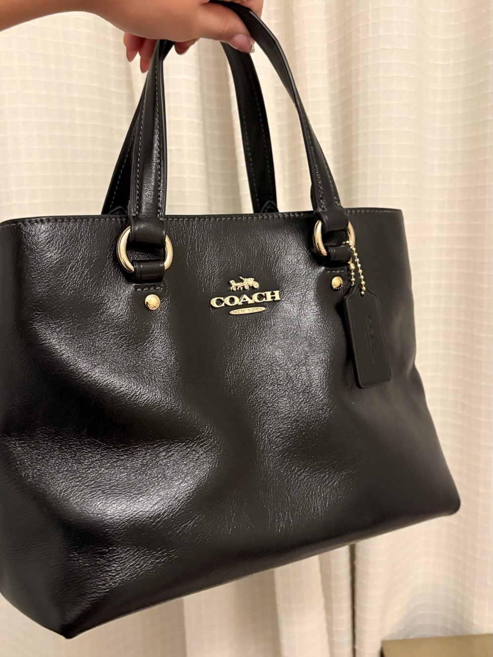 Coach Black Leather Tote with Gold Logo and Hardware